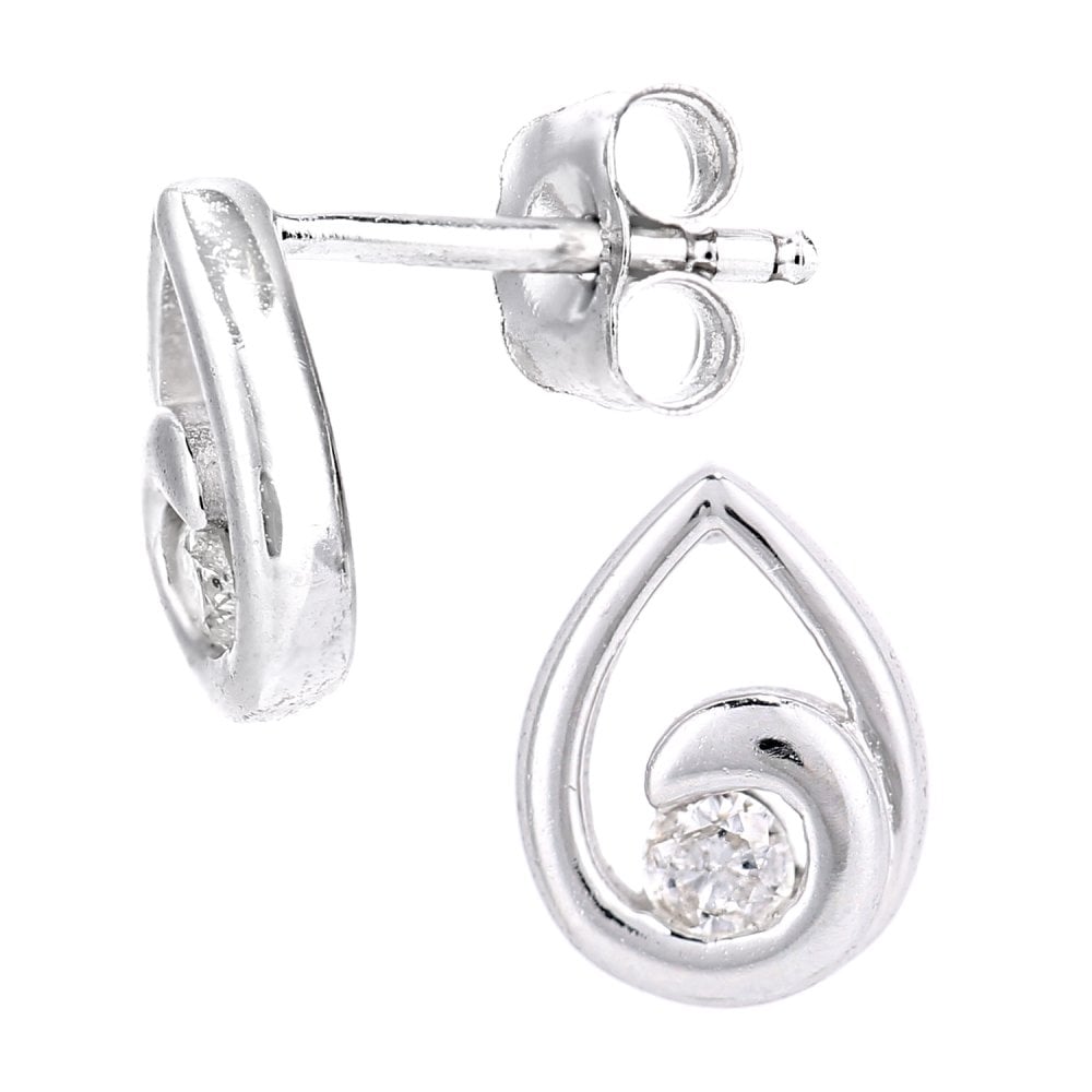 SPARKLD 9ct White Gold 0.10ct Diamond Teardrop Halo Stud Earrings