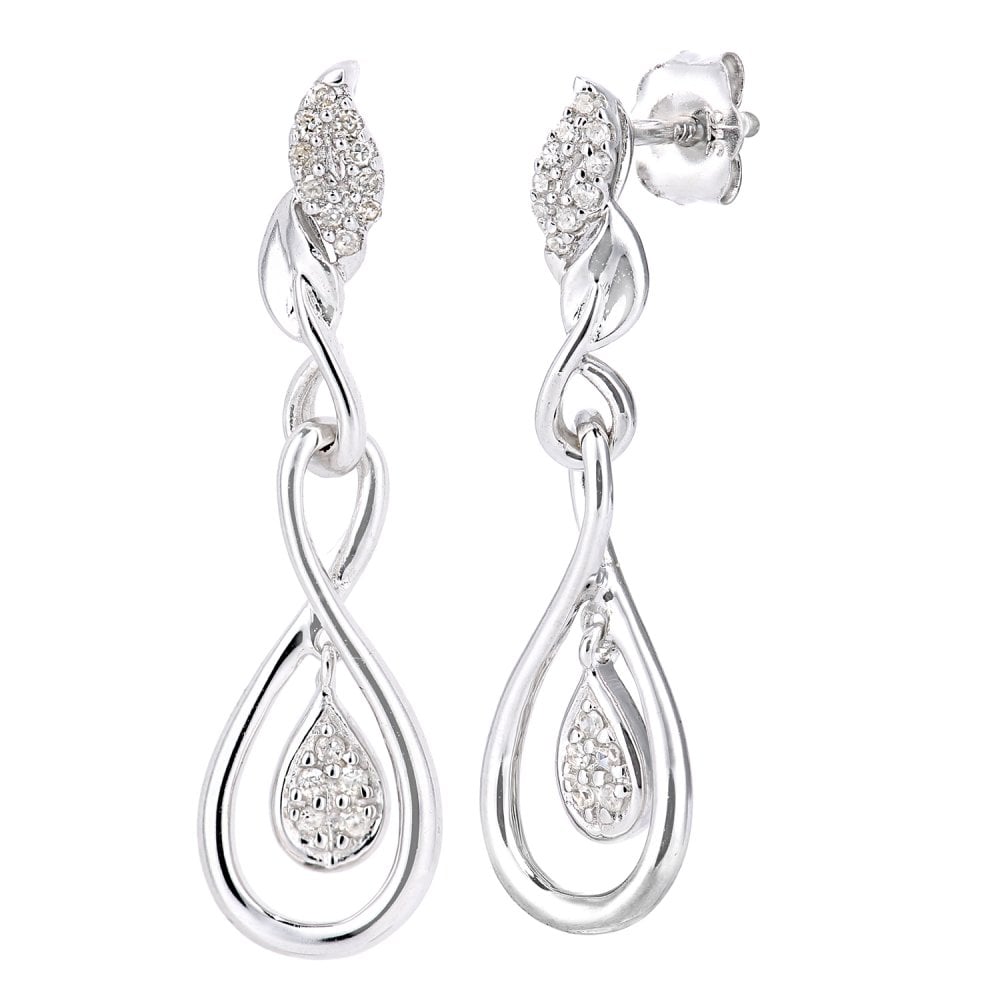 SPARKLD 9ct White Gold 0.10ct Diamond Infinity Drop Earrings