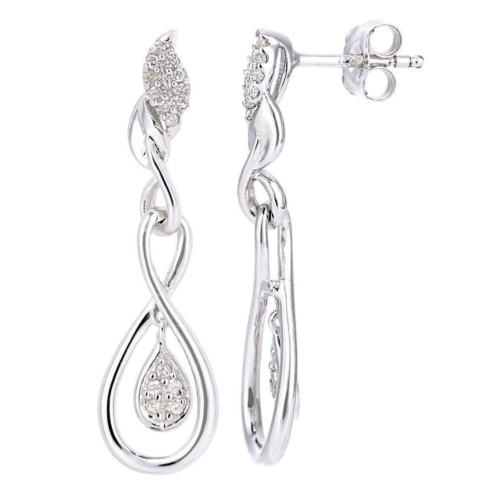 SPARKLD 9ct White Gold 0.10ct Diamond Infinity Drop Earrings