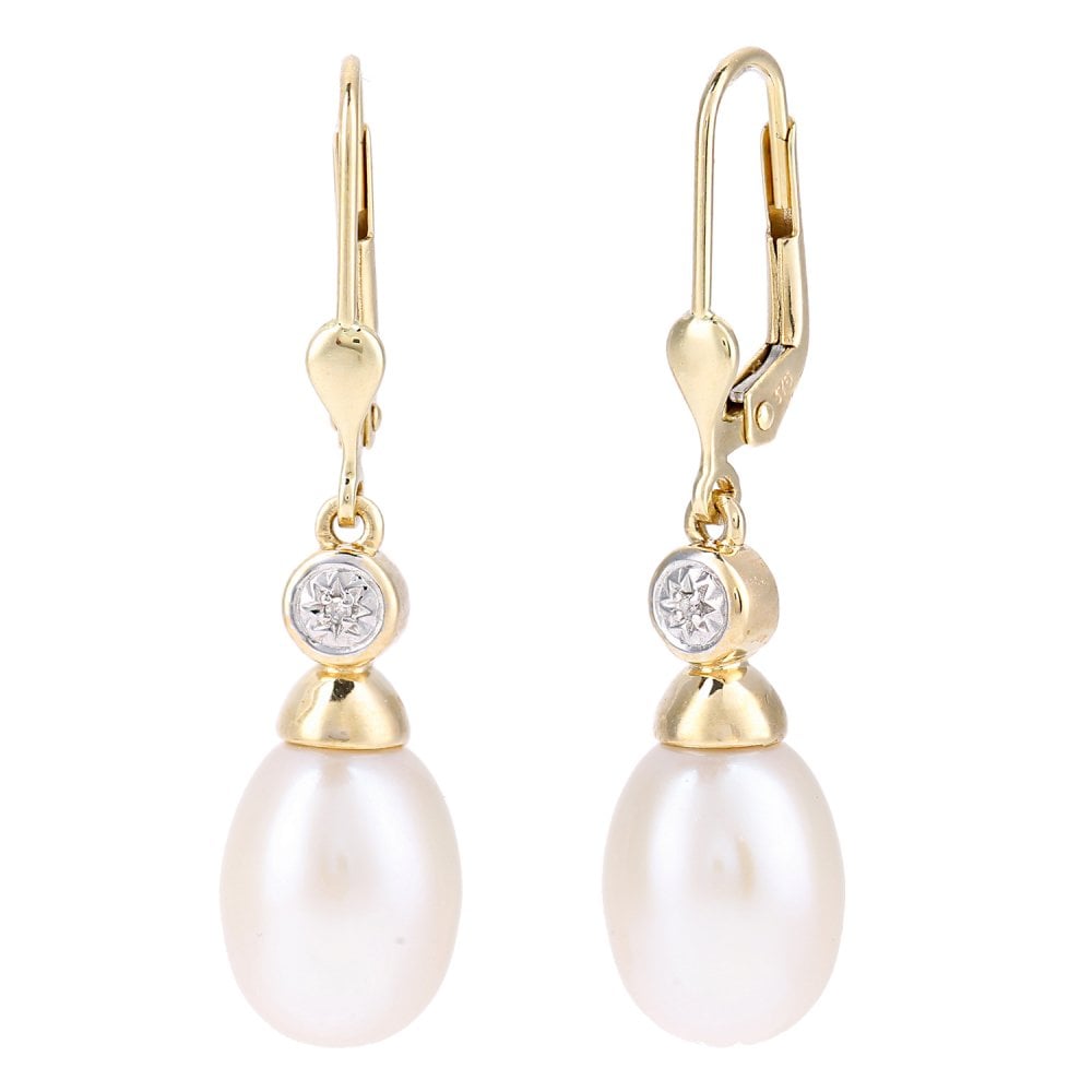 SPARKLD 9ct White Gold Cultured Pearl and 0.01ct Diamond Drop Earrings