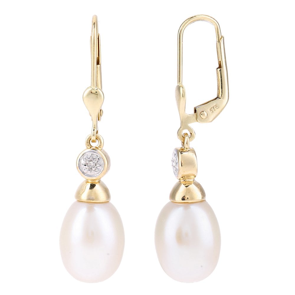 SPARKLD 9ct White Gold Cultured Pearl and 0.01ct Diamond Drop Earrings