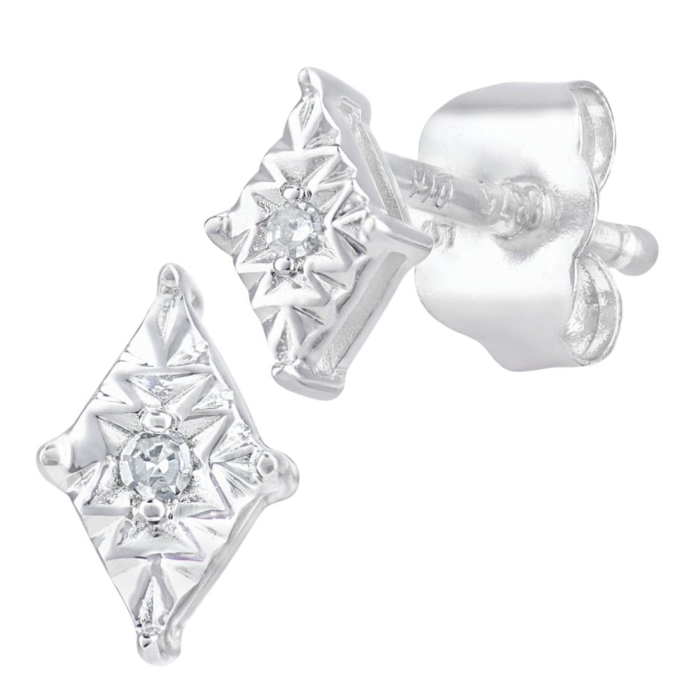SPARKLD 9ct White Gold 0.01ct Diamond Solitaire Stud Earrings