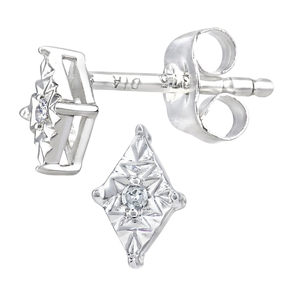 SPARKLD 9ct White Gold 0.01ct Diamond Solitaire Stud Earrings