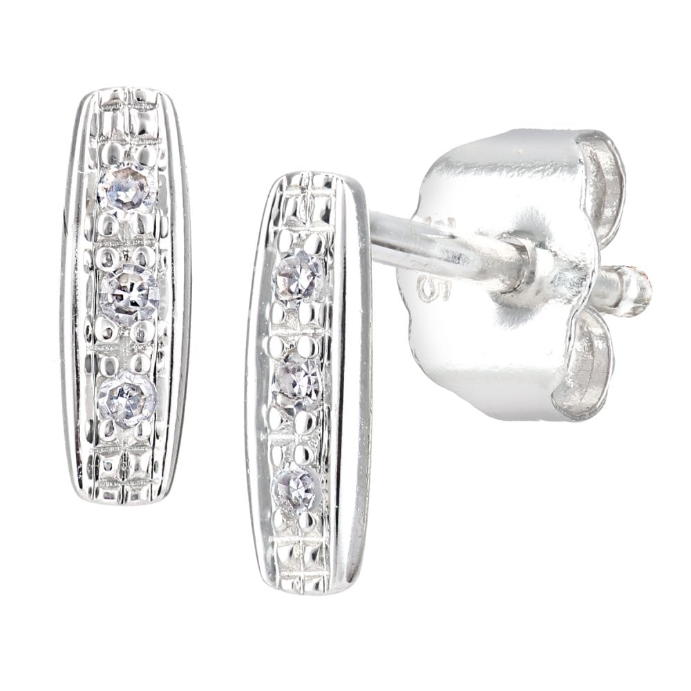 SPARKLD 9ct White Gold 0.03ct Diamond Trilogy Stud Earrings