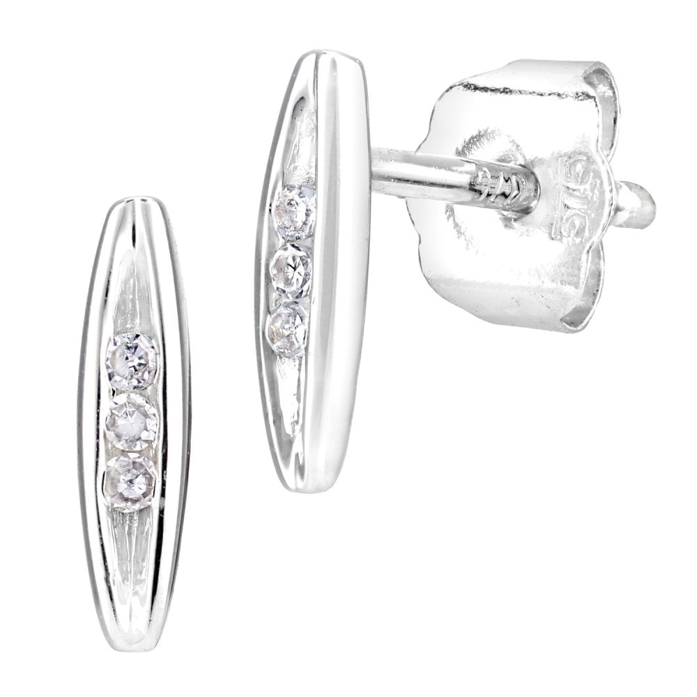 SPARKLD 9ct White Gold 0.03ct Diamond Trilogy Stud Earrings