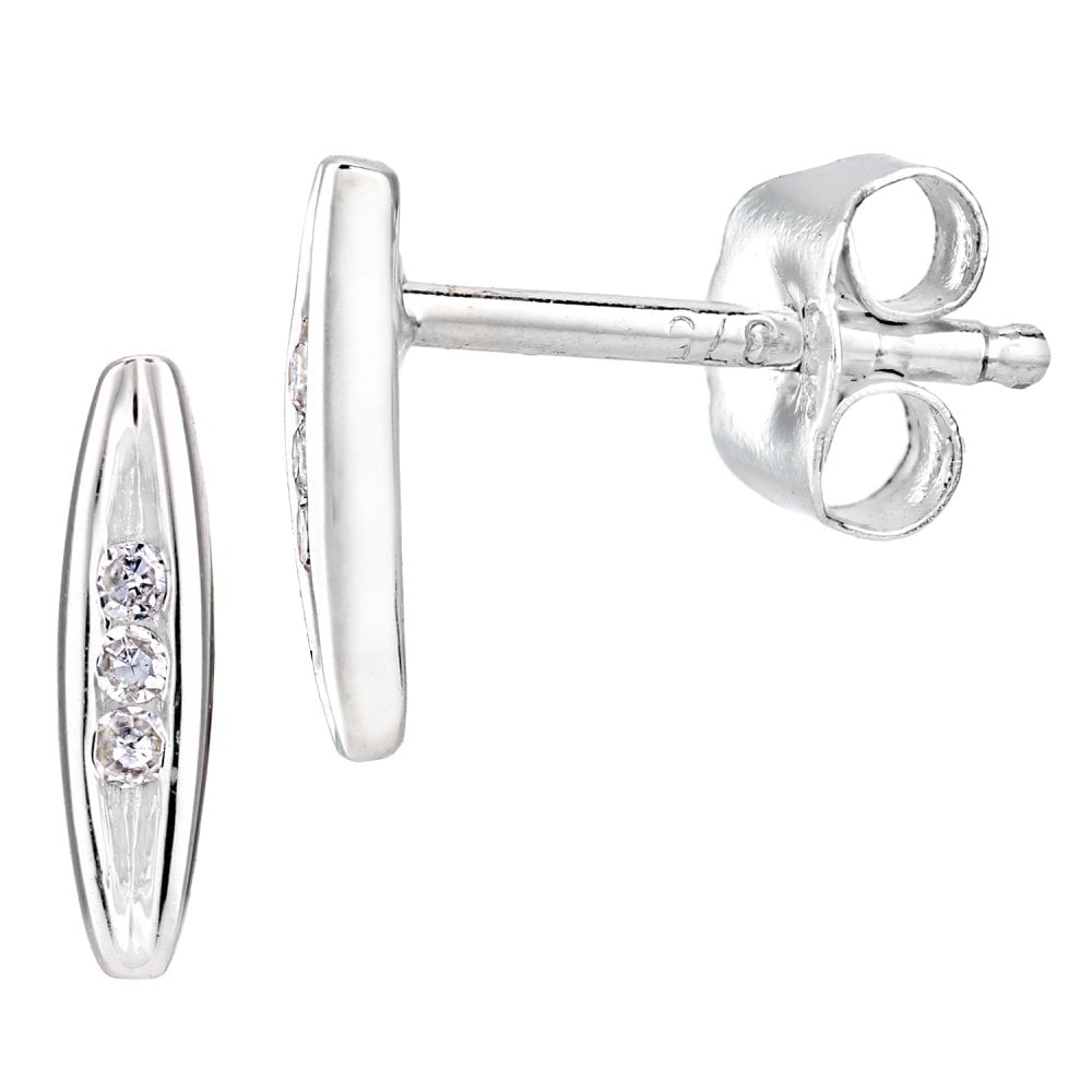 SPARKLD 9ct White Gold 0.03ct Diamond Trilogy Stud Earrings