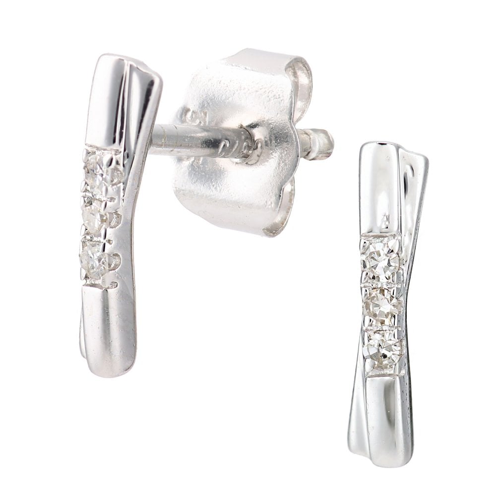 SPARKLD 9ct White Gold 0.03ct Diamond Trilogy Stud Earrings