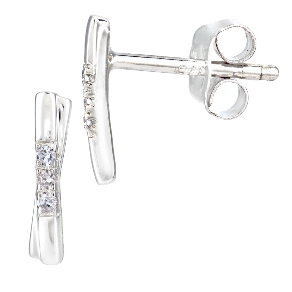 SPARKLD 9ct White Gold 0.03ct Diamond Trilogy Stud Earrings