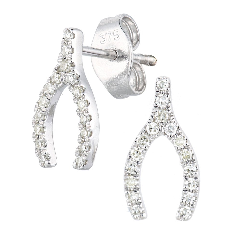 SPARKLD 9ct White Gold 0.10ct Diamond Horseshoe Stud Earrings