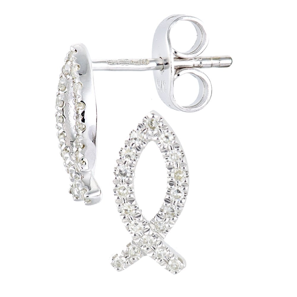 SPARKLD 9ct White Gold 0.10ct Diamond Dolphin Stud Earrings