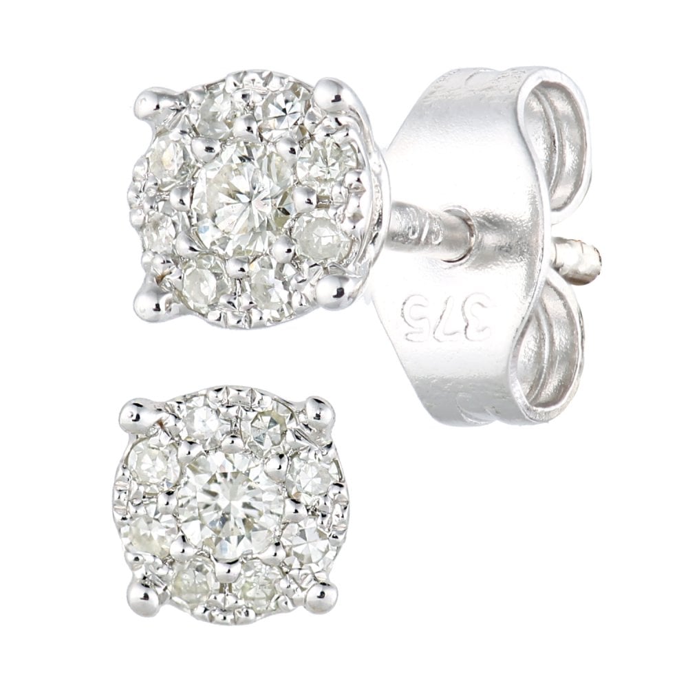 SPARKLD 9ct White Gold 0.15ct Diamond Halo Stud Earrings