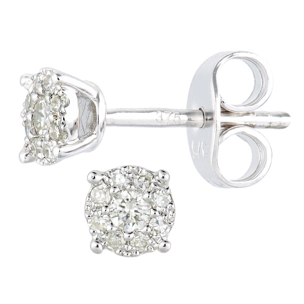 SPARKLD 9ct White Gold 0.15ct Diamond Halo Stud Earrings