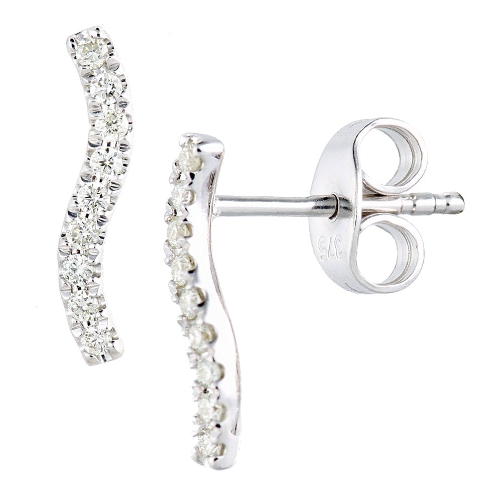SPARKLD 9ct White Gold 0.10ct Diamond Stick Drop Earrings