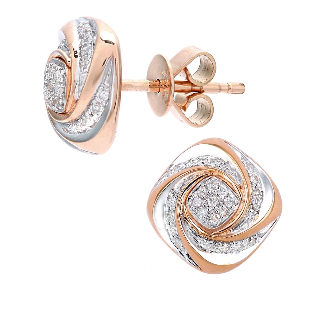 SPARKLD 18ct Rose Gold 0.10ct Diamond Twist Stud Earrings