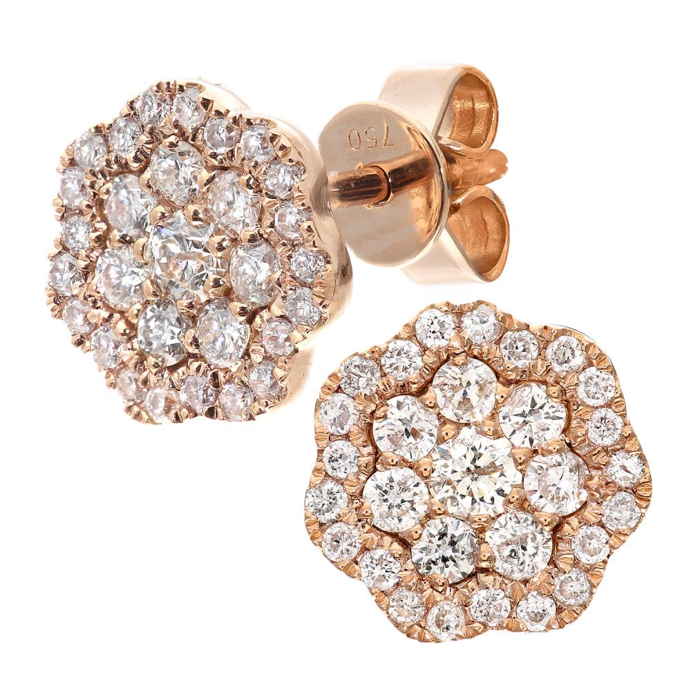 SPARKLD 18ct Rose Gold 0.25ct Diamond Cluster Flower Stud Earrings