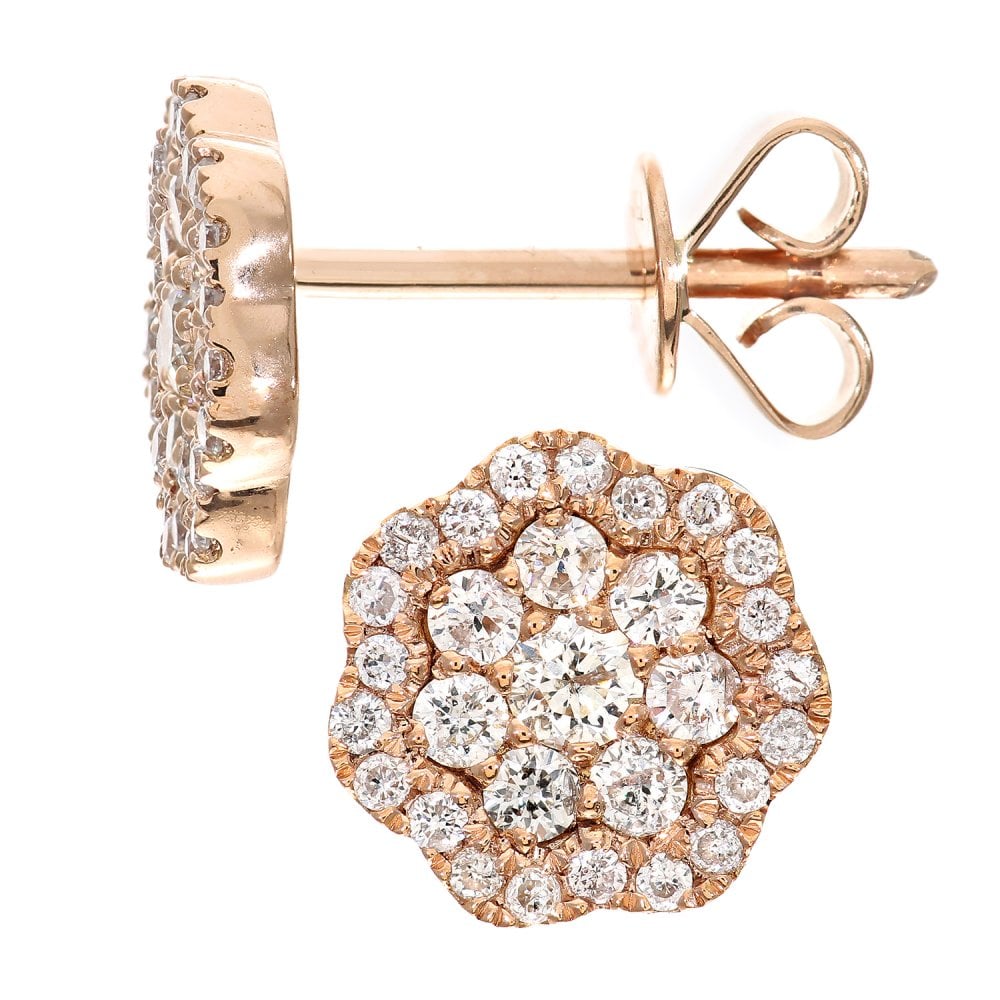 SPARKLD 18ct Rose Gold 0.25ct Diamond Cluster Flower Stud Earrings