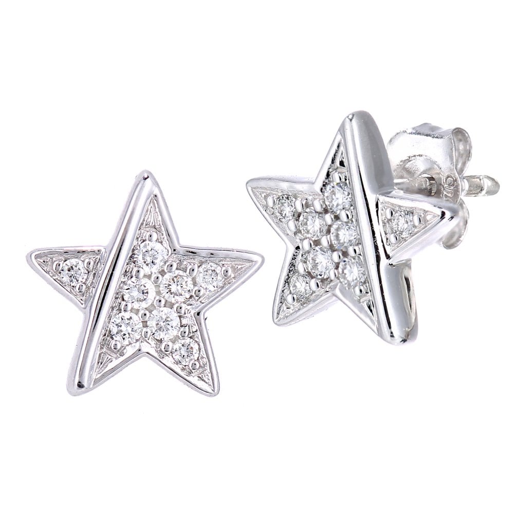SPARKLD 18ct White Gold 0.12ct Diamond Star Stud Earrings