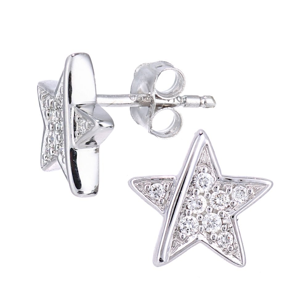 SPARKLD 18ct White Gold 0.12ct Diamond Star Stud Earrings
