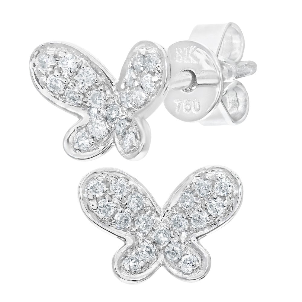 SPARKLD 18ct White Gold 0.15ct Diamond Butterfly Stud Earrings