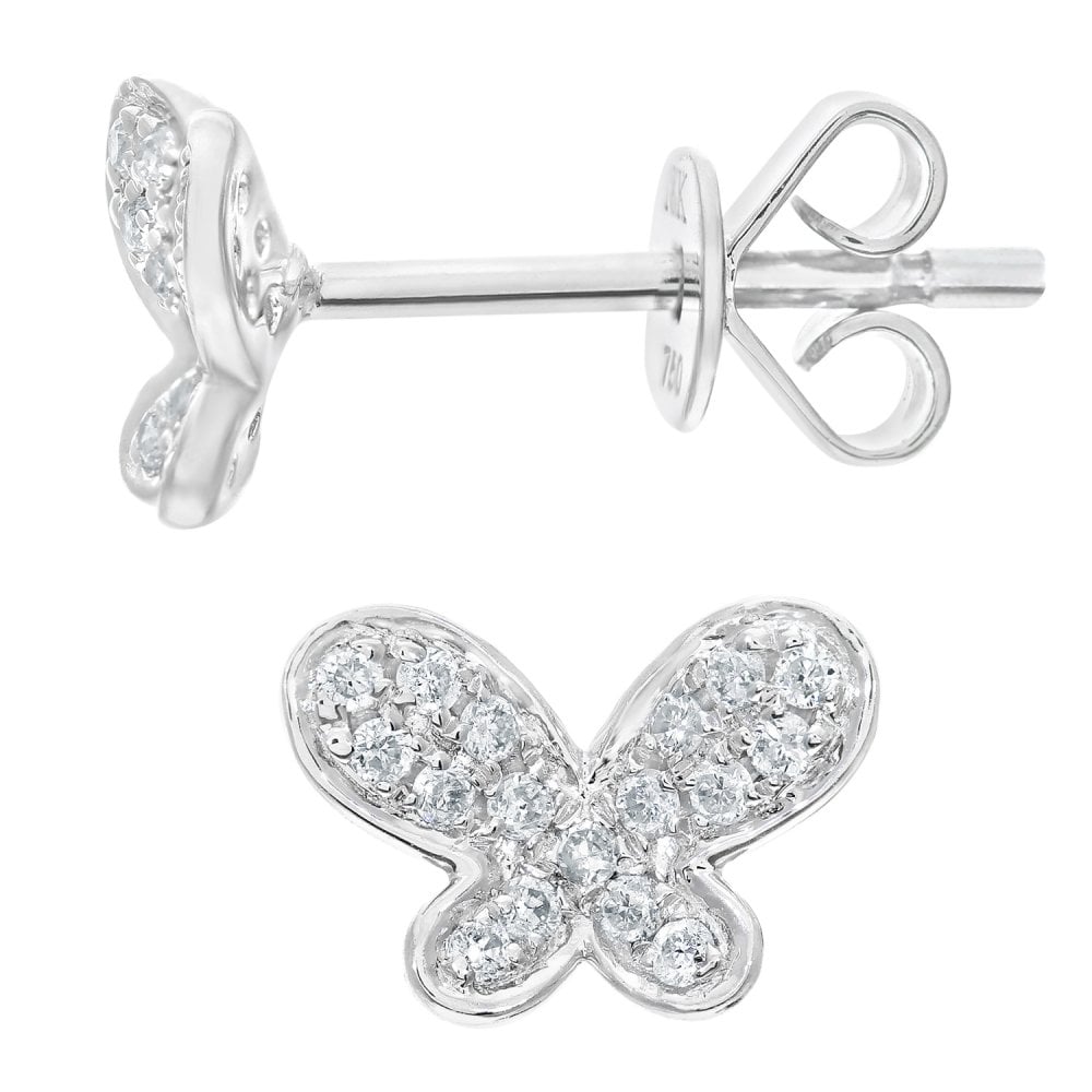 SPARKLD 18ct White Gold 0.15ct Diamond Butterfly Stud Earrings