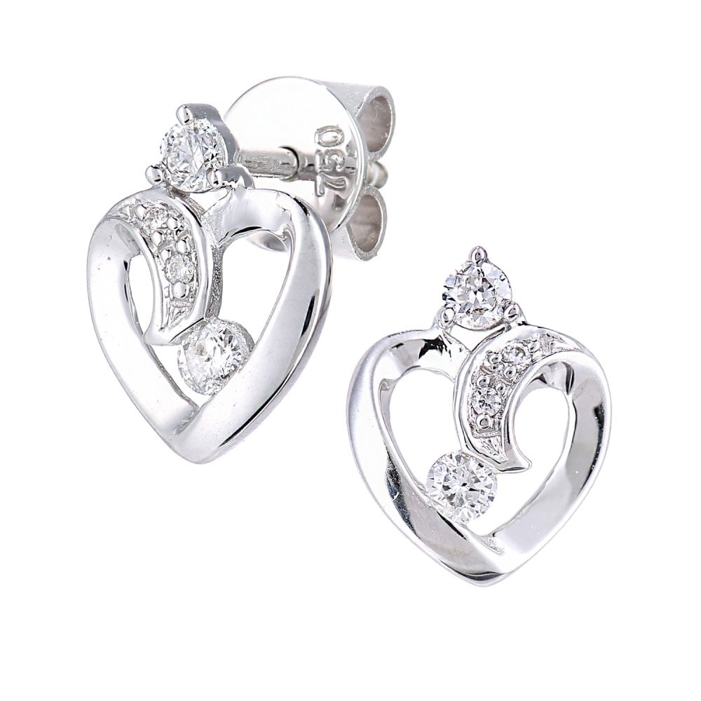SPARKLD 18ct White Gold 0.15ct Diamond Heart Stud Earrings