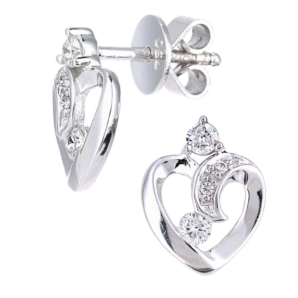 SPARKLD 18ct White Gold 0.15ct Diamond Heart Stud Earrings