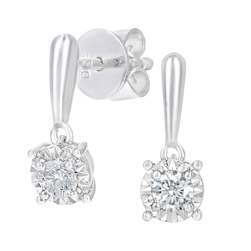SPARKLD 18ct White Gold 0.20ct Diamond Solitaire Drop Earrings