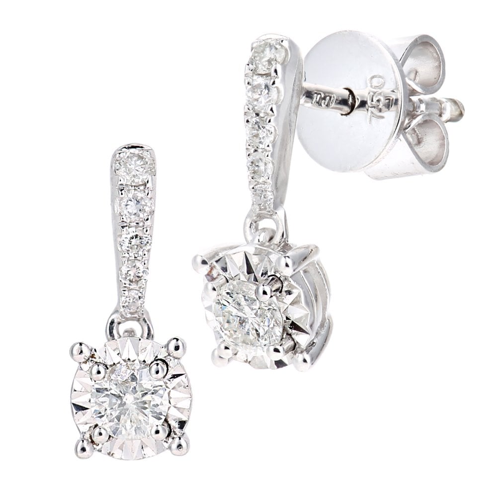 SPARKLD 18ct White Gold 0.25ct Diamond Solitaire Drop Earrings
