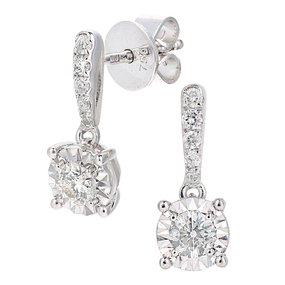 SPARKLD 18ct White Gold 0.25ct Diamond Solitaire Drop Earrings
