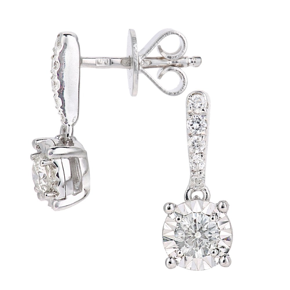 SPARKLD 18ct White Gold 0.25ct Diamond Solitaire Drop Earrings