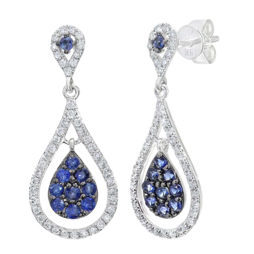 SPARKLD 18ct White Gold 0.27ct Diamond and Sapphire Teardrop Earrings