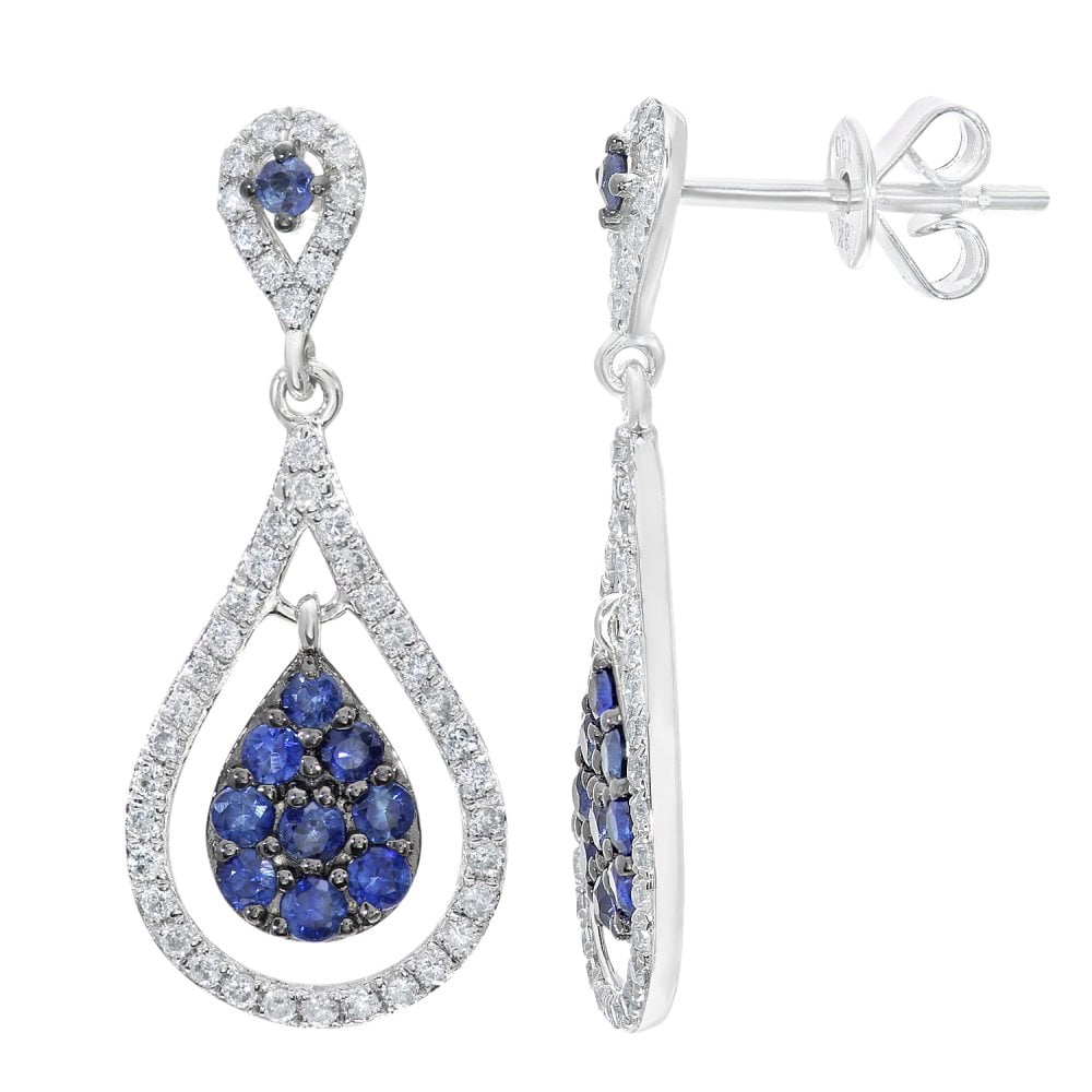 SPARKLD 18ct White Gold 0.27ct Diamond and Sapphire Teardrop Earrings