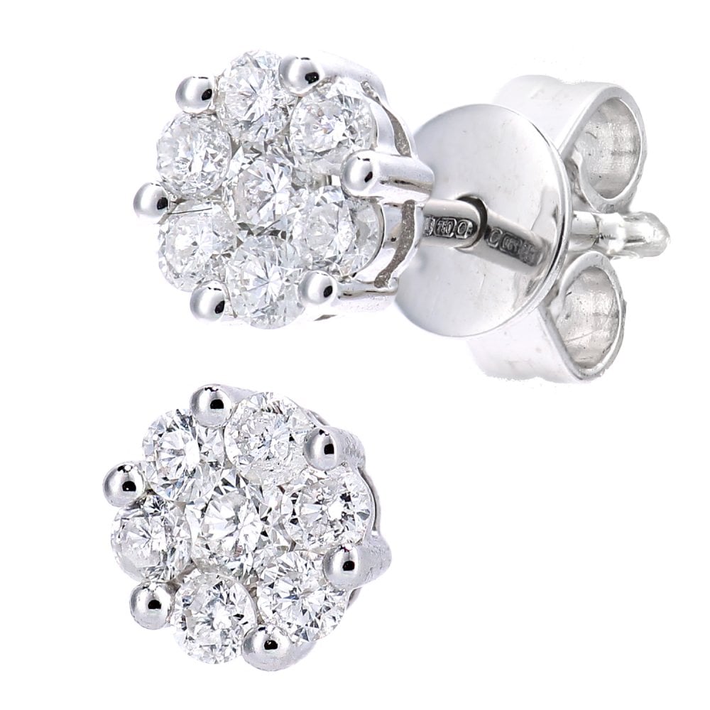 SPARKLD 18ct White Gold 0.33ct Diamond Cluster Stud Earrings