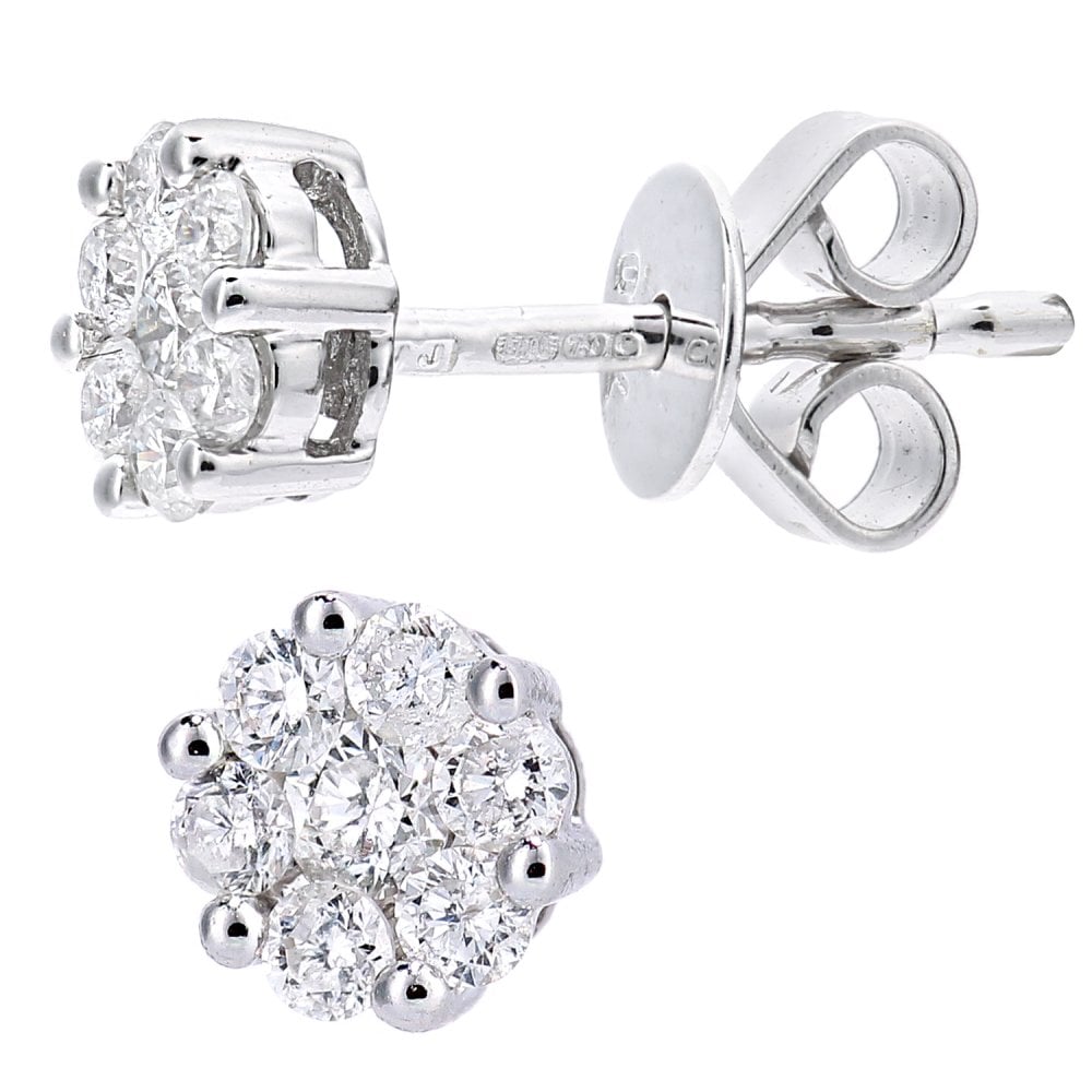 SPARKLD 18ct White Gold 0.33ct Diamond Cluster Stud Earrings