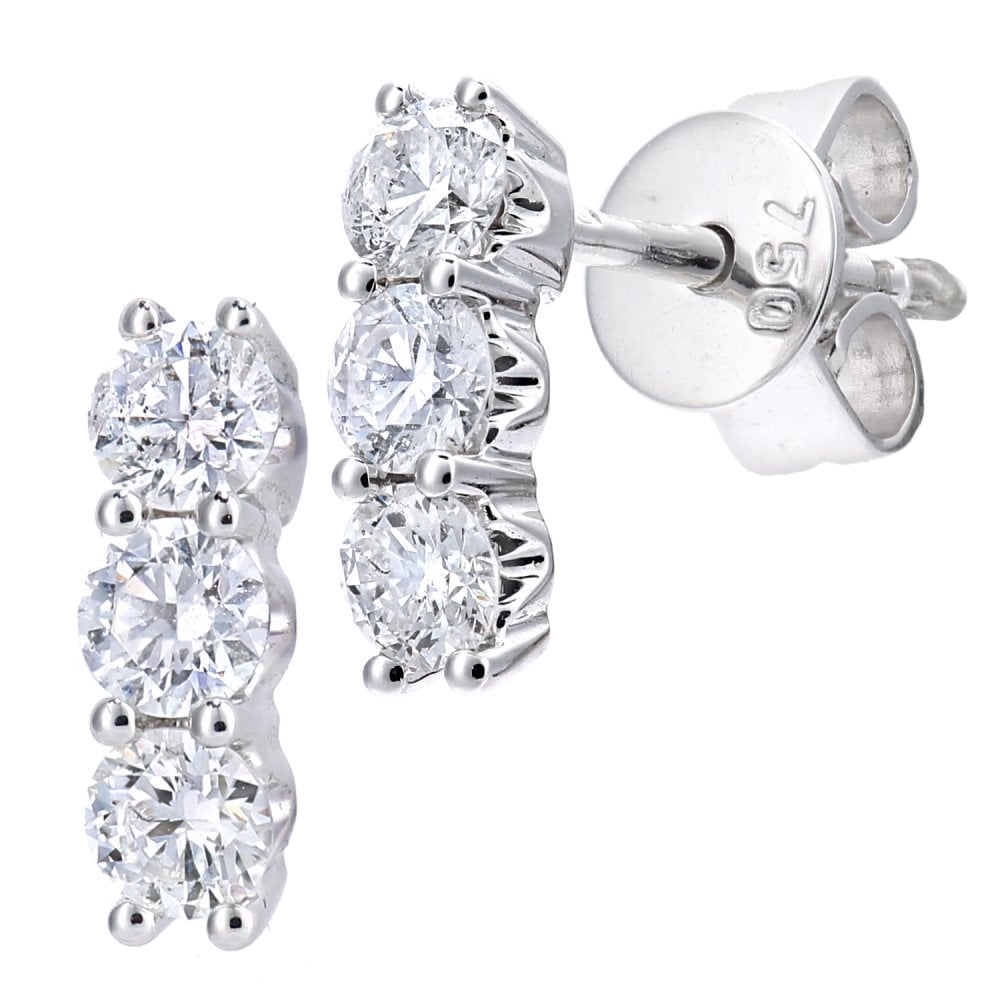 SPARKLD 18ct White Gold 0.50ct Diamond Trilogy Stud Earrings