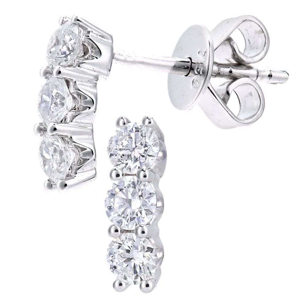 SPARKLD 18ct White Gold 0.50ct Diamond Trilogy Stud Earrings