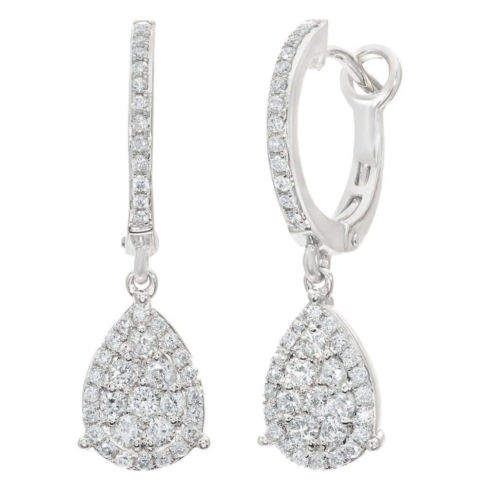 SPARKLD 18ct White Gold 0.60ct Diamond Halo Drop Earrings