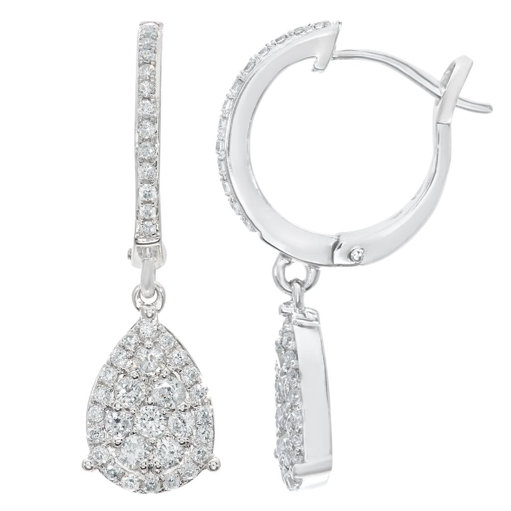 SPARKLD 18ct White Gold 0.60ct Diamond Halo Drop Earrings