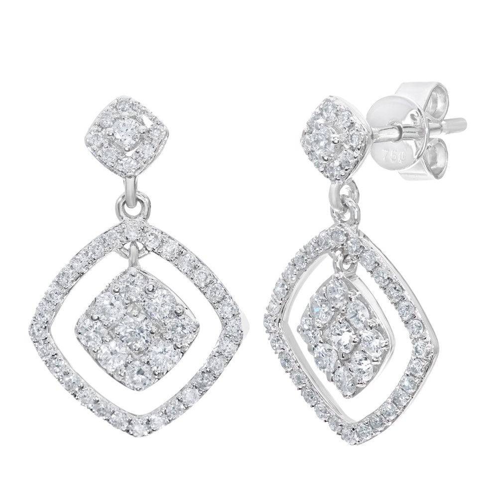 SPARKLD 18ct White Gold 0.65ct Diamond Halo Drop Earrings
