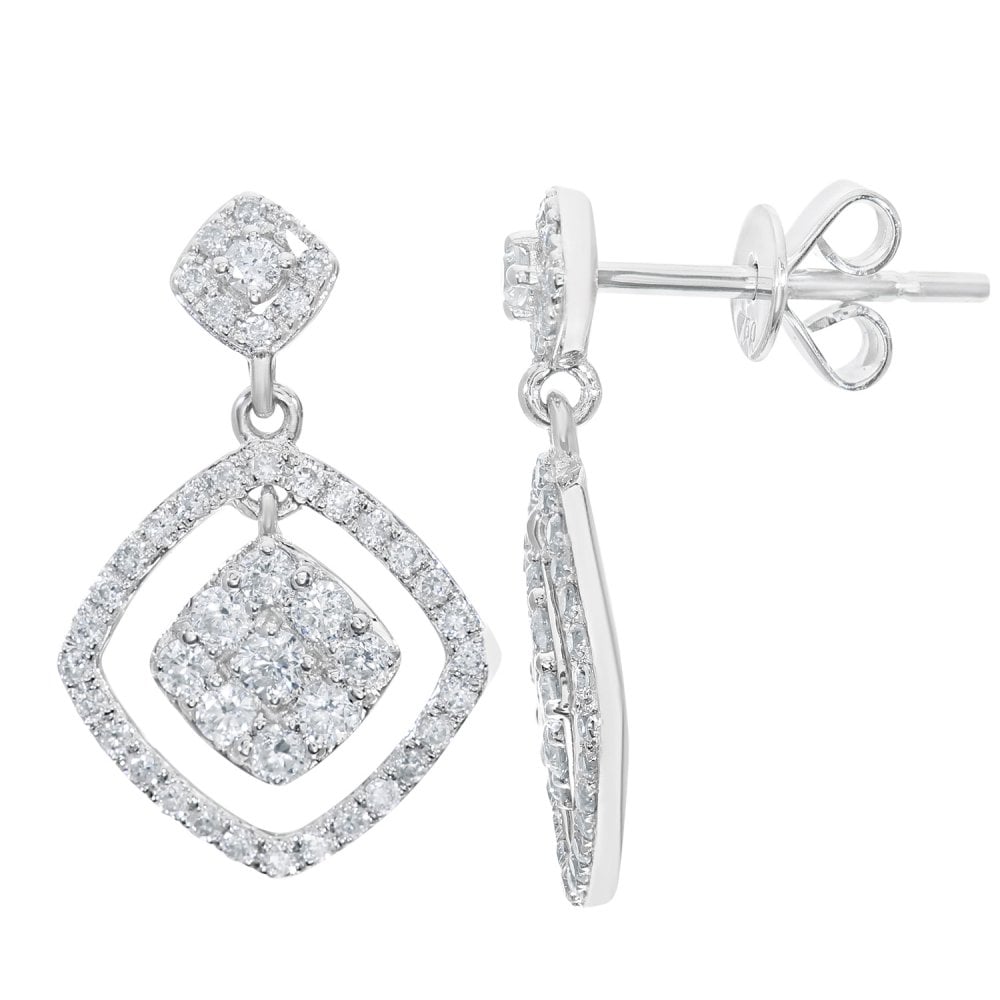 SPARKLD 18ct White Gold 0.65ct Diamond Halo Drop Earrings