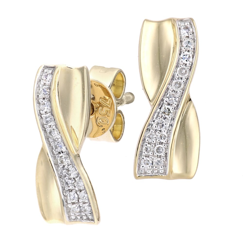 SPARKLD 18ct Yellow Gold 0.08ct Diamond Crossover Stud Earrings