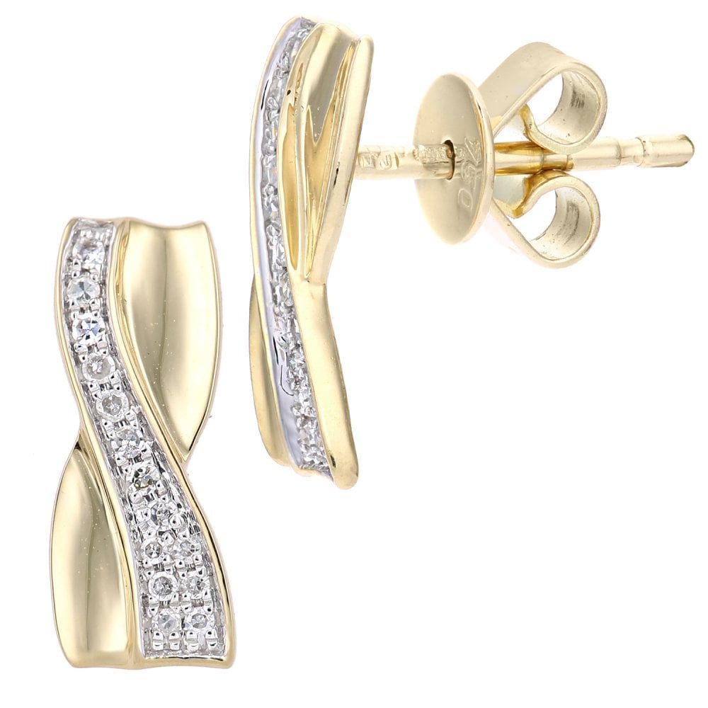 SPARKLD 18ct Yellow Gold 0.08ct Diamond Crossover Stud Earrings