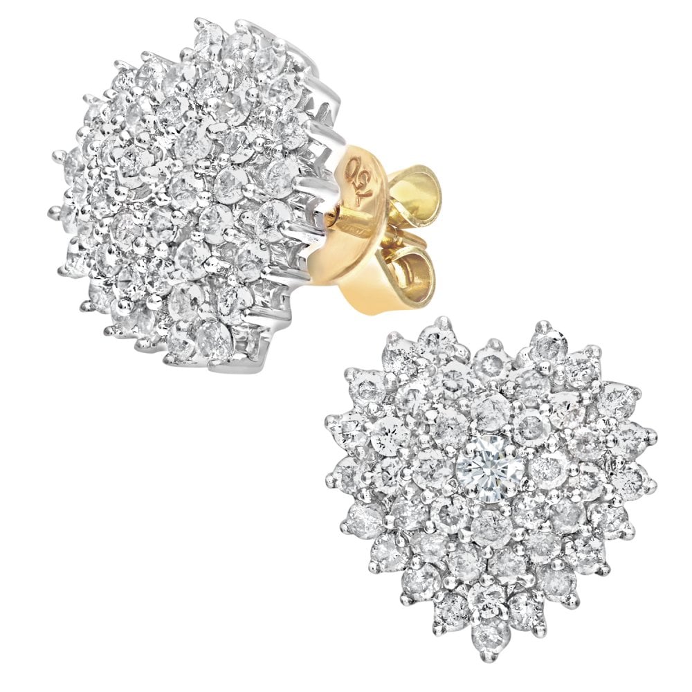 SPARKLD 18ct Yellow Gold 1.00ct Diamond Heart Cluster Stud Earrings