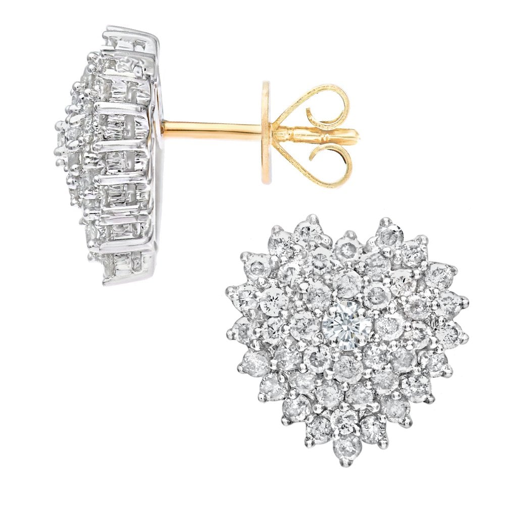 SPARKLD 18ct Yellow Gold 1.00ct Diamond Heart Cluster Stud Earrings