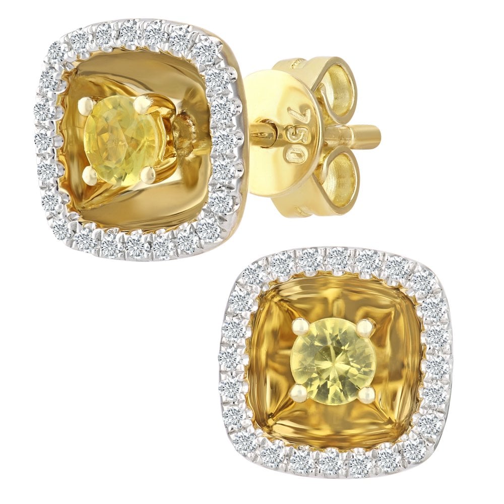 SPARKLD 18ct Yellow Gold Sapphire and 0.10ct Diamond Halo Stud Earrings