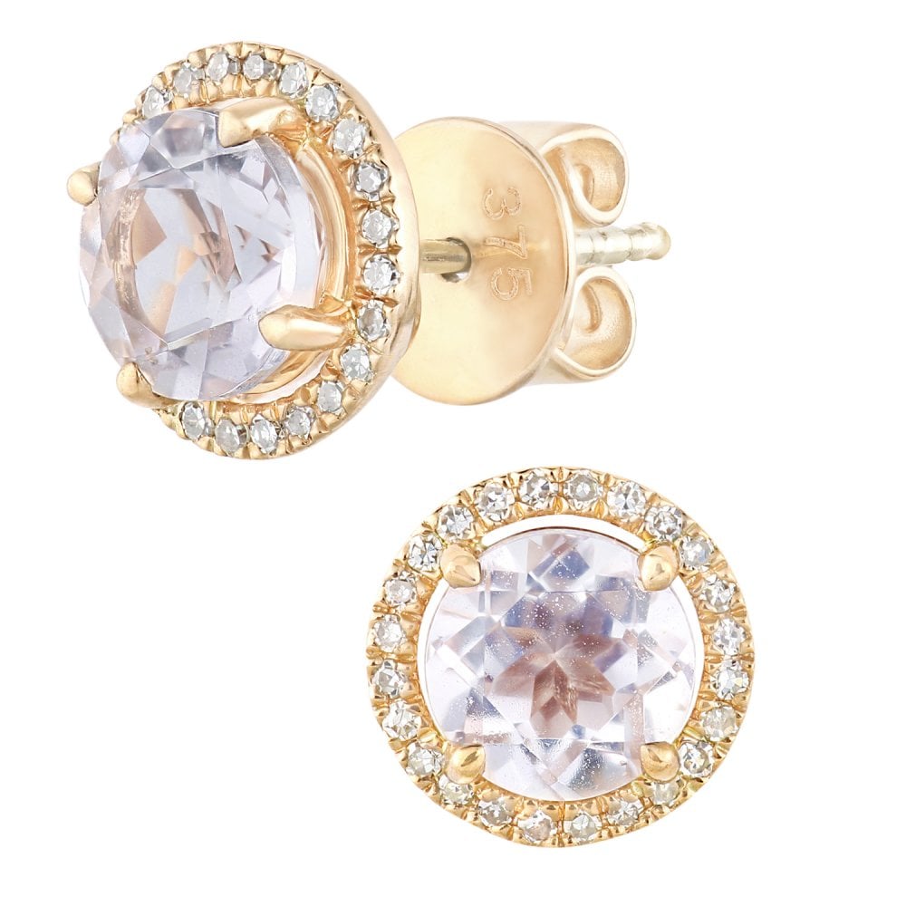 SPARKLD 9ct Rose Gold Amethyst and 0.15ct Diamond Halo Stud Earrings