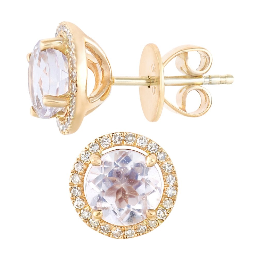 SPARKLD 9ct Rose Gold Amethyst and 0.15ct Diamond Halo Stud Earrings