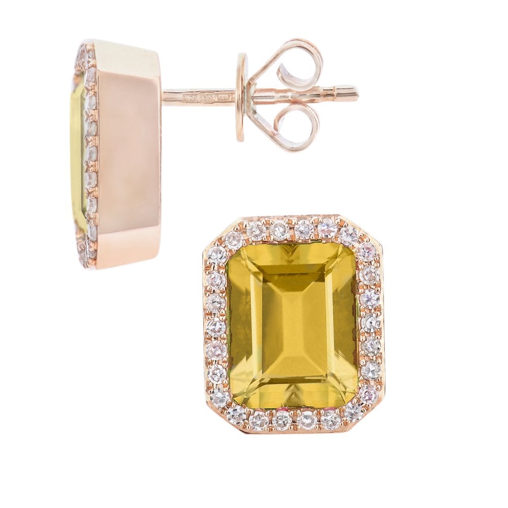 SPARKLD 9ct Rose Gold Octagon Citrine and 0.30ct Diamond Stud Earrings