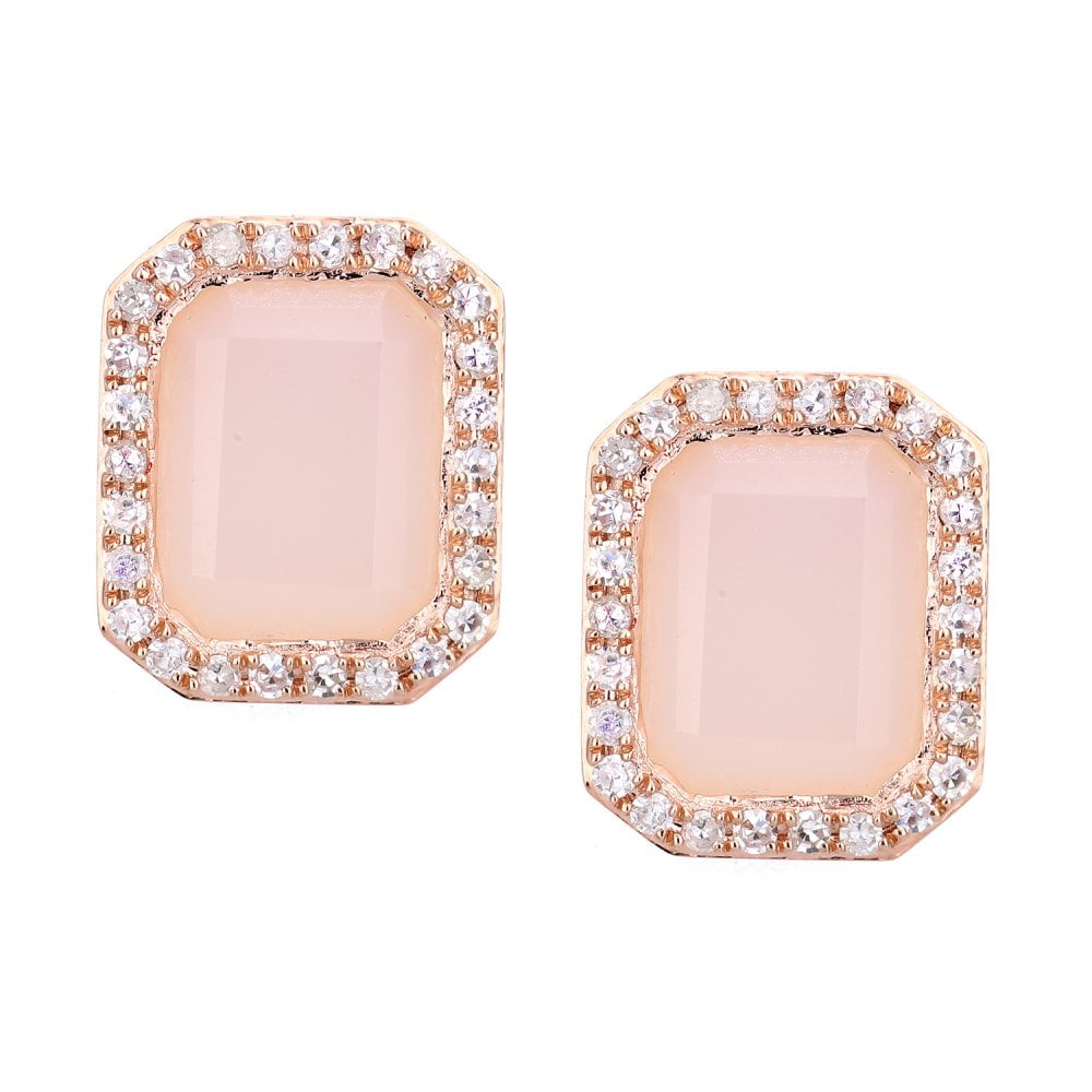 SPARKLD 9ct Rose Gold Octagon Pink Opal and 0.30ct Diamond Stud Earrings