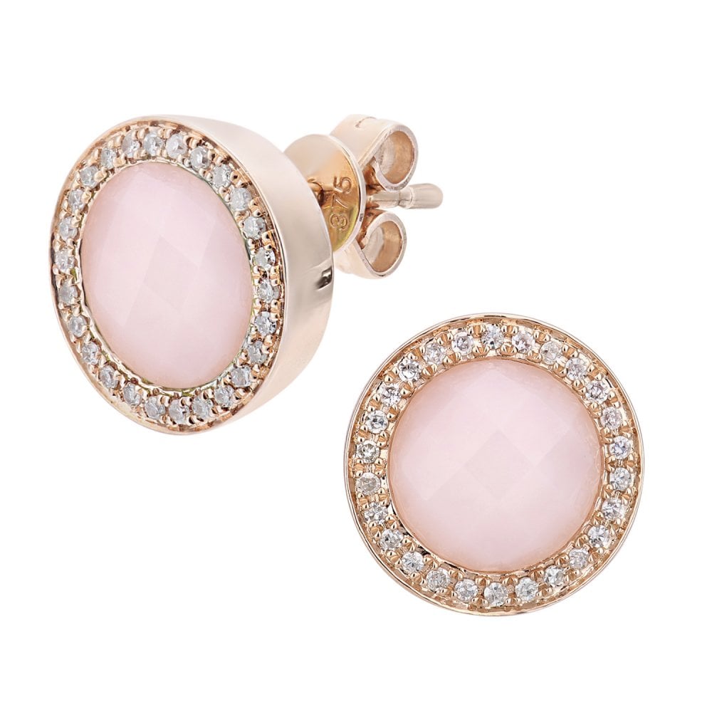 SPARKLD 9ct Rose Gold Pink Opal and 0.15ct Diamond Stud Earrings